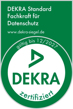 gültiges DEKRA-Siegel als Fachkraft für Datenschutz